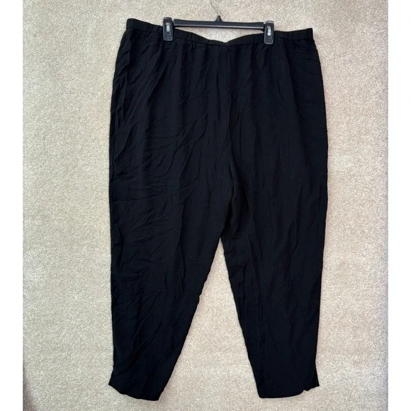 NWT EILEEN FISHER Silk Tapered Pants Women's 2X Black Side Slit Pull On Stretch